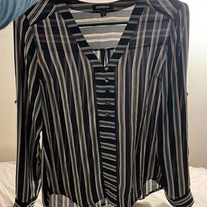Express Red White Green Striped Blouse